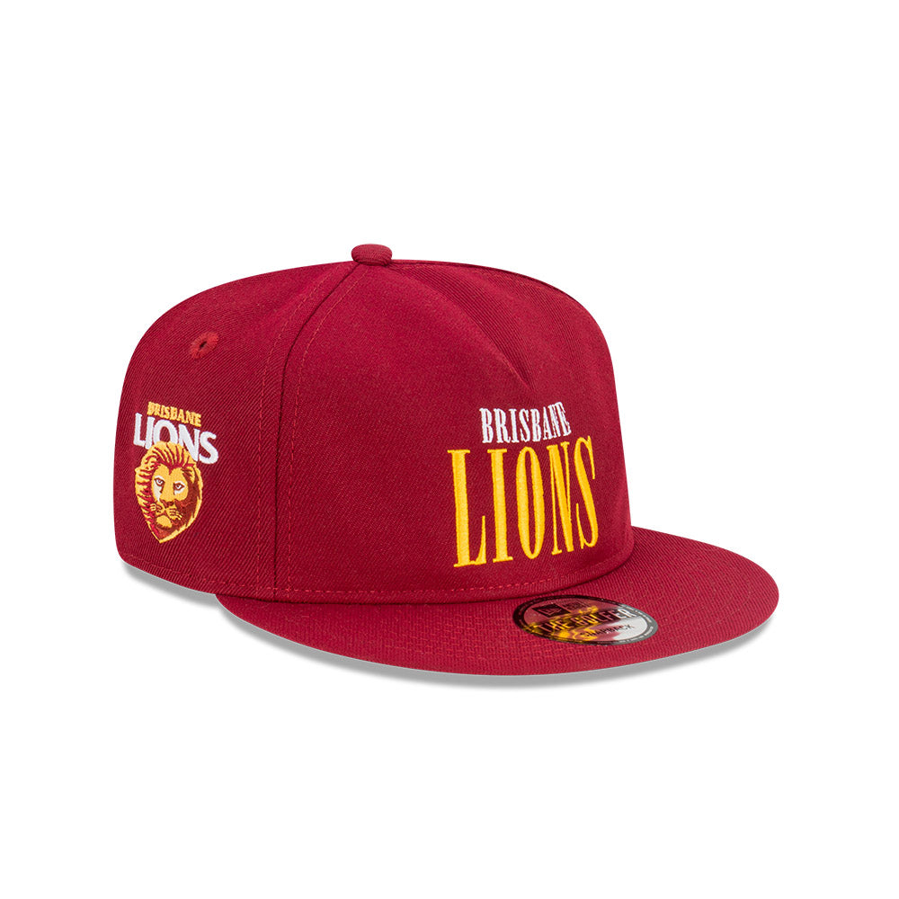 Brisbane Lions Hat - 2023 AFL Cardinal Tall Text The Golfer Snapback - New Era